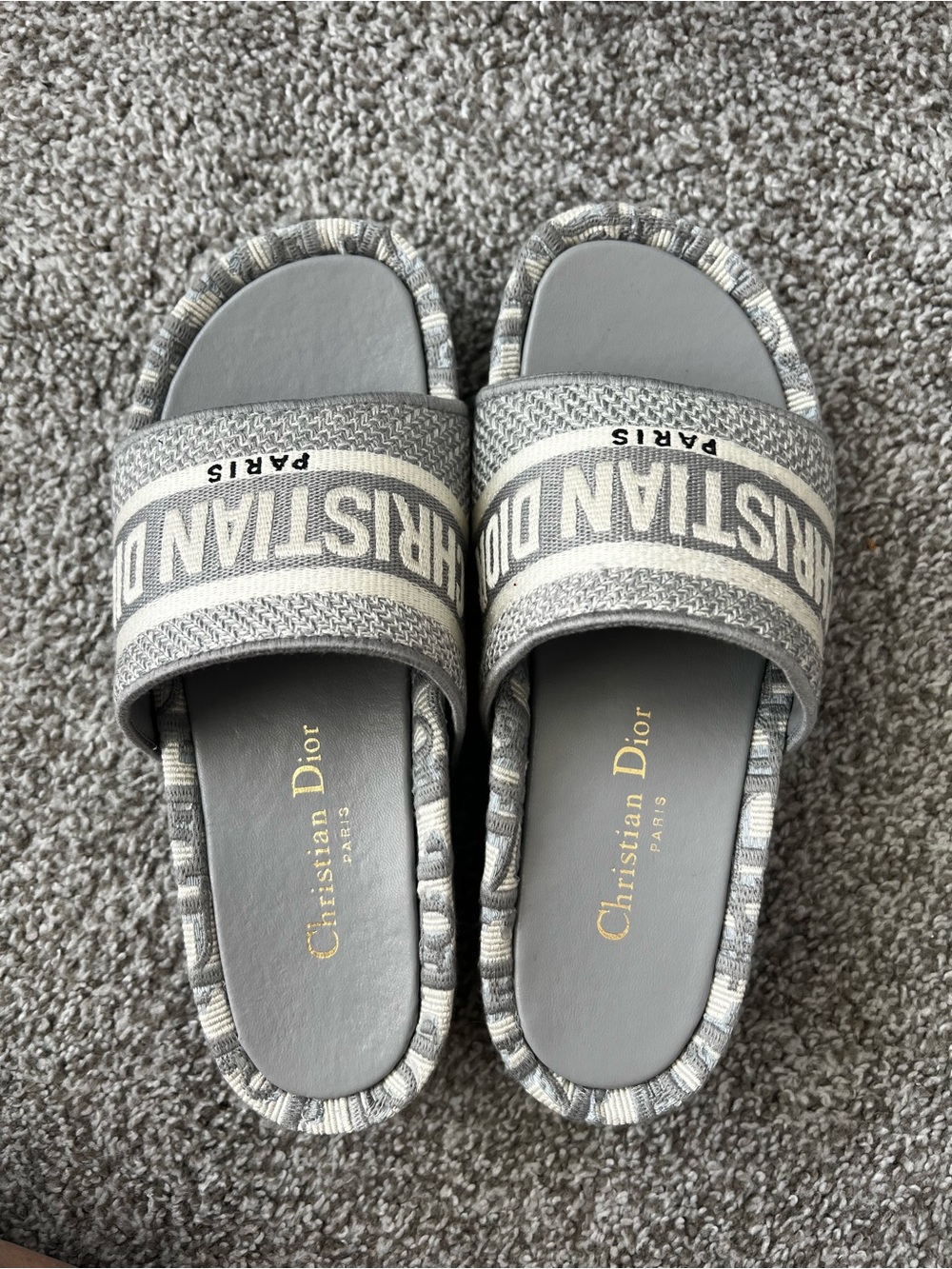 Dior women Gray & Cream 'Christian Dior' Slide Sandals - Picture 3 of 7